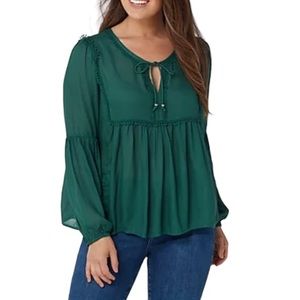 NWOT! Haute Hippie Tribe XSmall Avery Green Peasant Blouse With Tie Neck Detail.